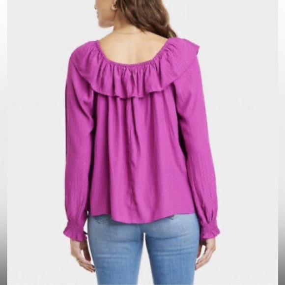 (XL)- Knox Rose Women's Balloon Long Sleeve Ruffle Top Purple - Picture 2 of 10